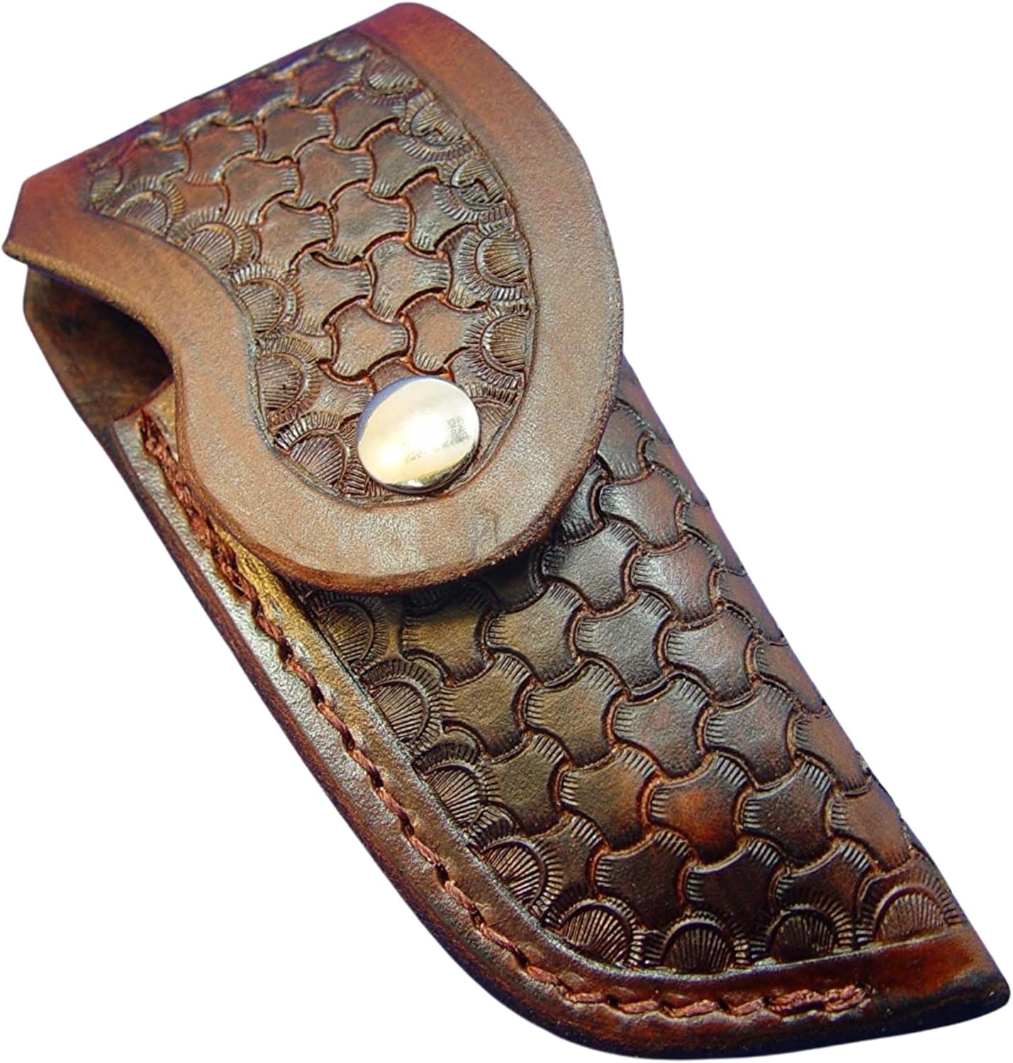 Custom Hand Tooled Round Basket Weave Leather Snap Knife Sheath for Buck 110. Knife NOT for Sale