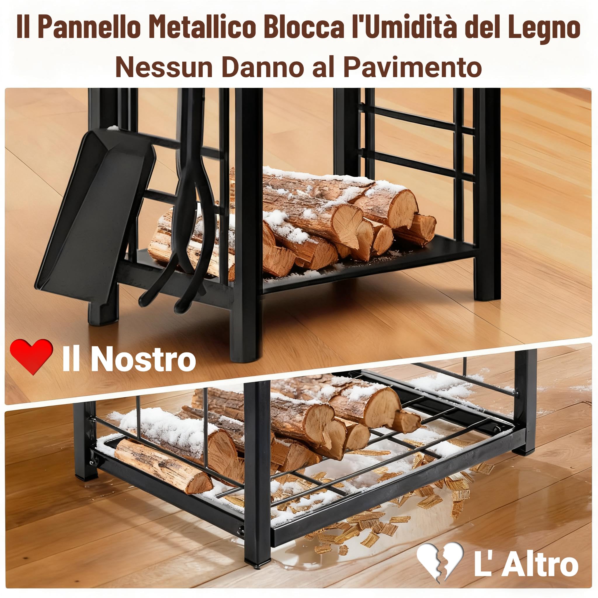 Amagabeli - Porta legna da ardere con 4 utensili, 74 x 40 x 30 cm, set di attrezzi per camino, grande capacità, porta legna da ardere, supporto per riscaldamento per interni esterni, rack di