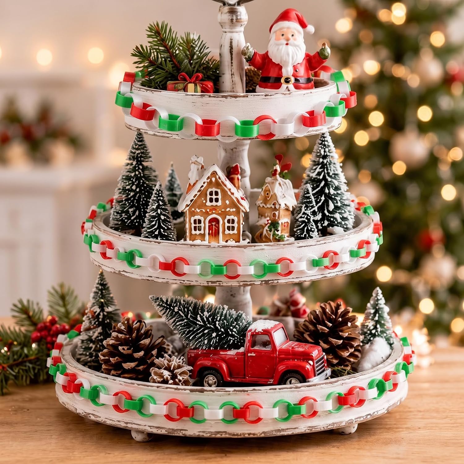 Yookeer 3 Pcs Mini Christmas Chain Garlands Red Green White Miniature Decor image 4