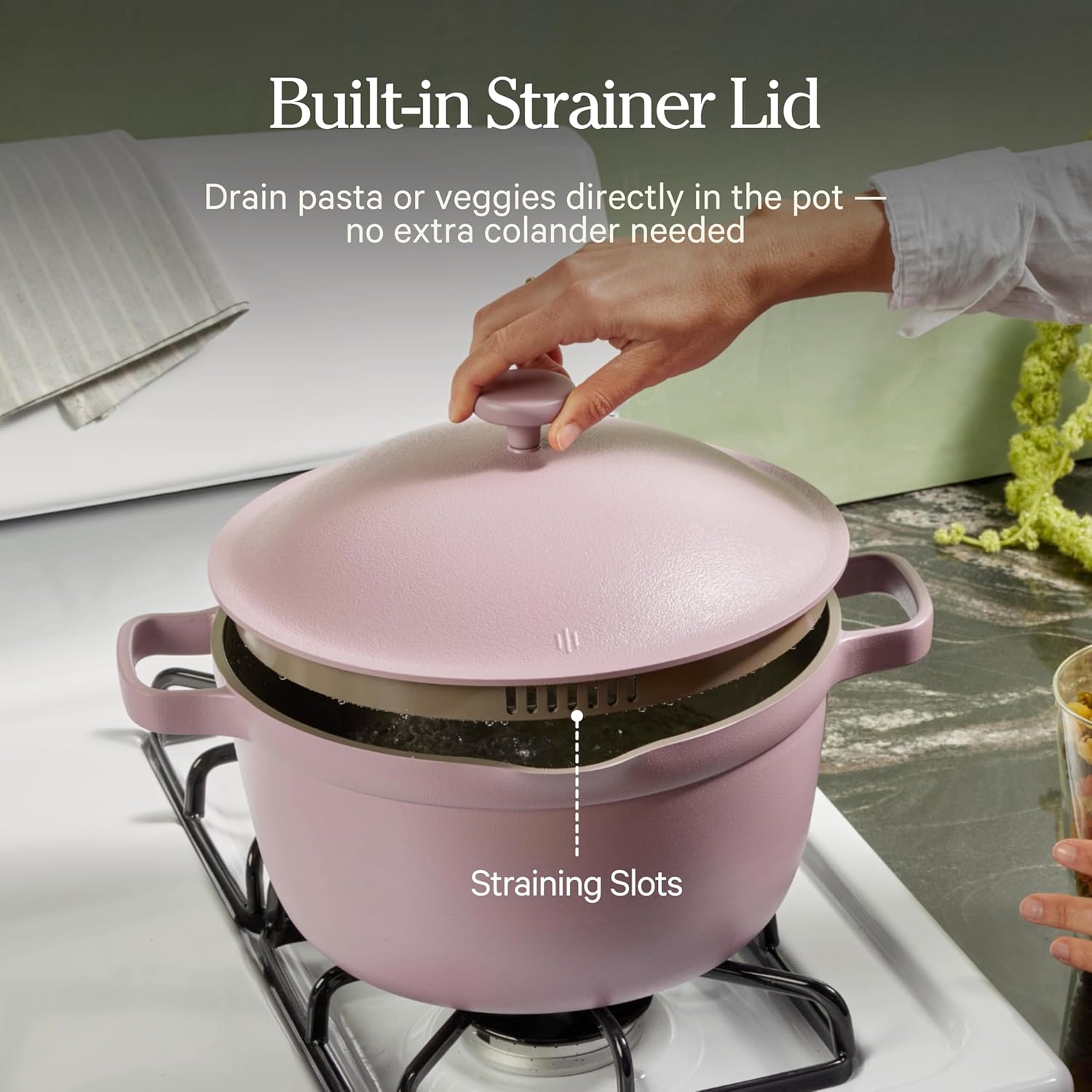 Our Place Perfect Pot | 5.5 Qt Ceramic Pot with Lid & Spatula | Patented 8-in-1, PFAS-Free Nonstick, Non-Toxic Cookware | Induction & Oven-Safe up to 450°F | Blue Salt