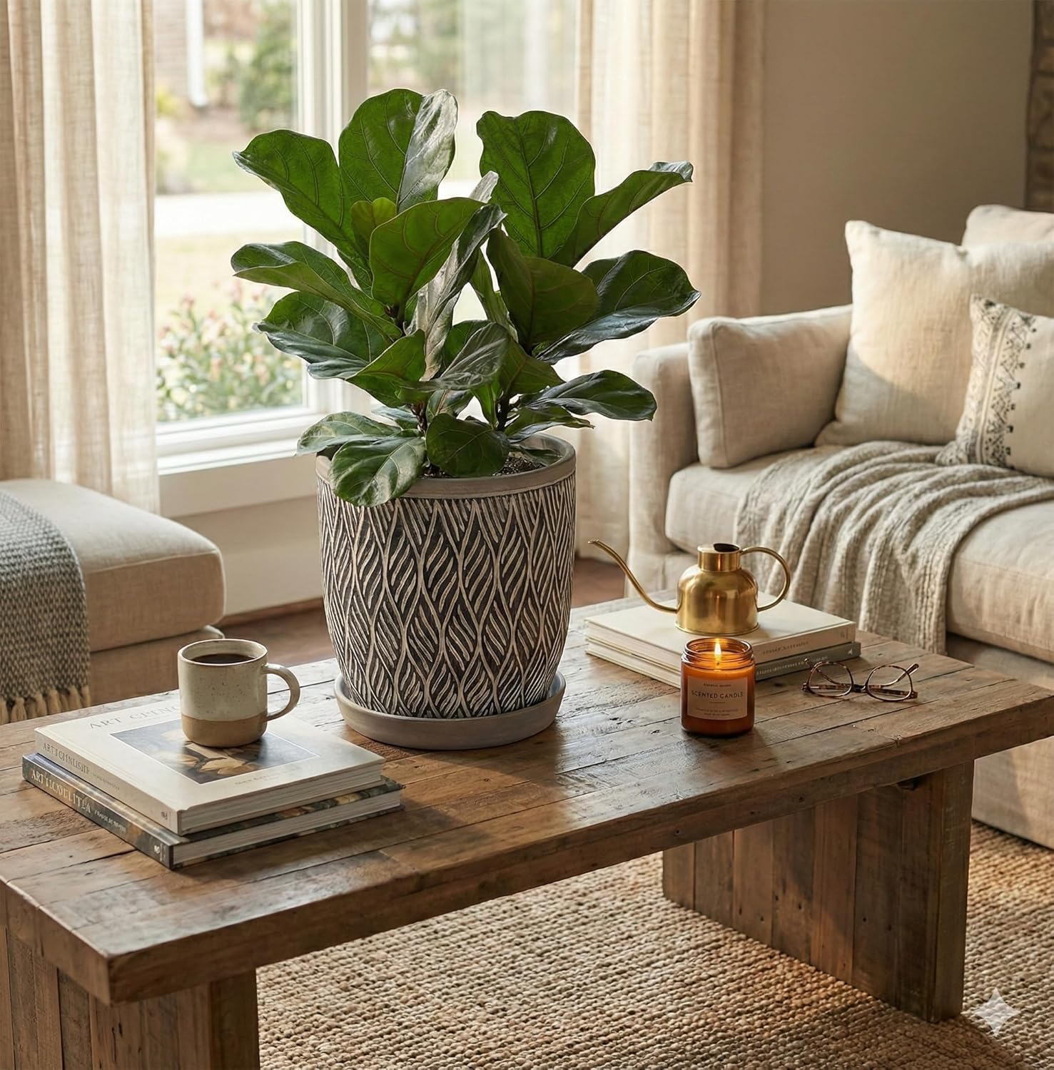 Aspen & Fig Black & White 12 Inch Indoor Ceramic Plant Pot with an Attached Saucer for House Plants, Herbs, Flowers, Succulent Plants, Snake Plants, Gifts for Mom