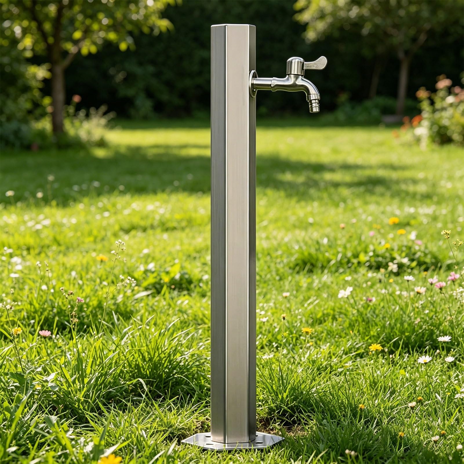 Sxbhdm One Color 304 Stainless Steel Vertical Garden Water Column With Faucet, Freestanding Hose Stand Outside Faucet Post, Hydrant Water Feature Fountain For Irrigation(Wide Height: 86Cm/33.9In)
