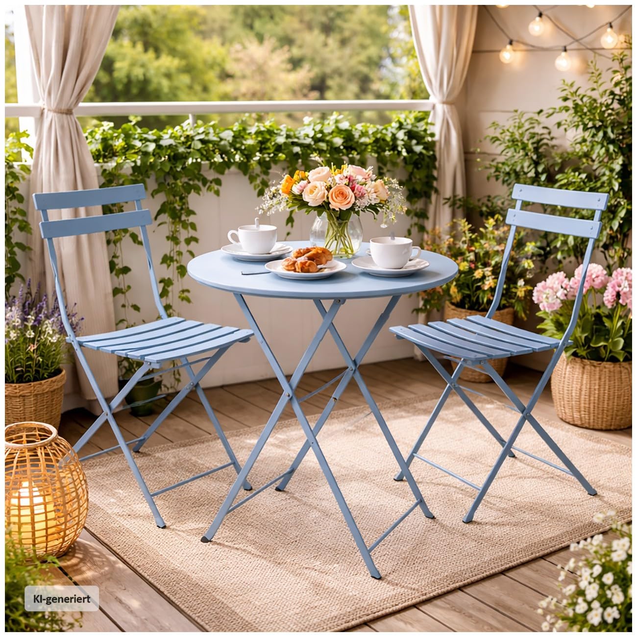 HTI living Gartenstuhl 2er-Set Basil Metall Blau