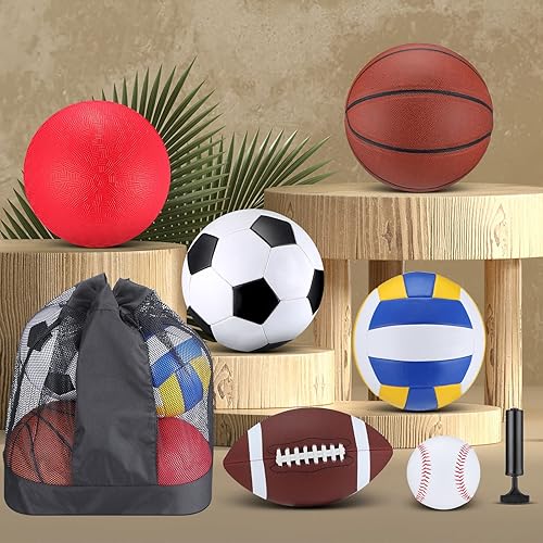 Miniatura 4 de Libima Juego de 6 pelotas deportivas multideportivas, tamaño oficial, fútbol, voleibol, pelota de juegos infantiles, béisbol con bolsa de equipo