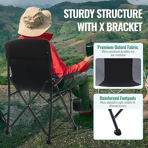 Miniatura 5 de Sillas de campamento para adultos, soporte resistente, sillas plegables de césped de 300 libras con bolsillo lateral y soporte para tazas, para