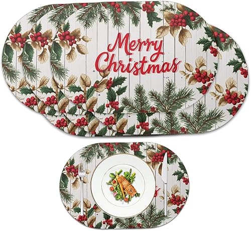 Miniatura 109 de Juego de 6 manteles individuales lavables para mesa de comedor, resistentes al calor, mesa de cocina, decoración del hogar, lavable, ovalada, de