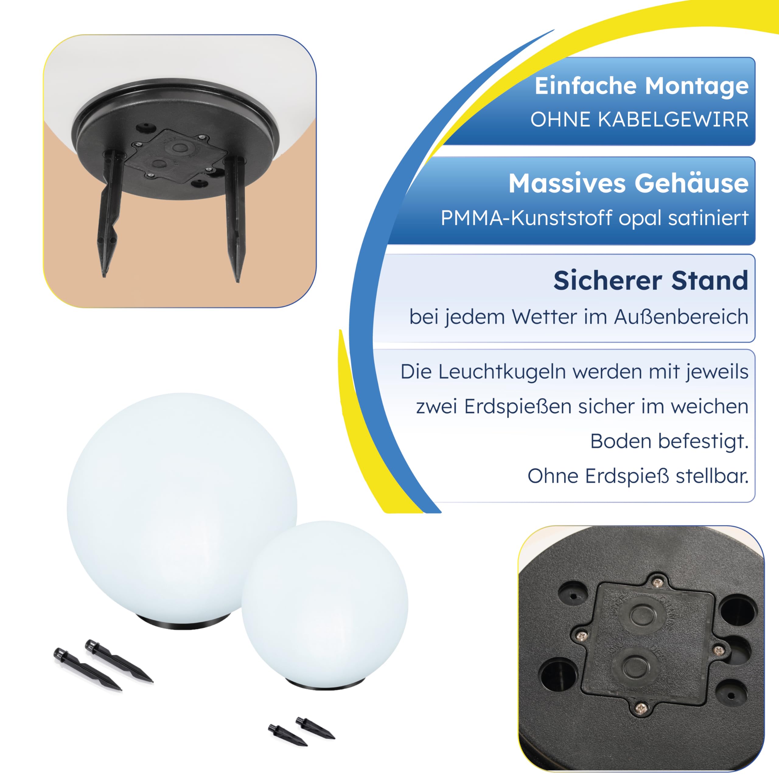 Esotec Solarkugeln für außen Solar Kugelleuchten Garten Basic 2er Set, Leuchtkugeln Garten ⌀20cm & ⌀30cm, 7 Lichtfarben, Farbwechsel, solar kugeln für außen winterfest, 102613