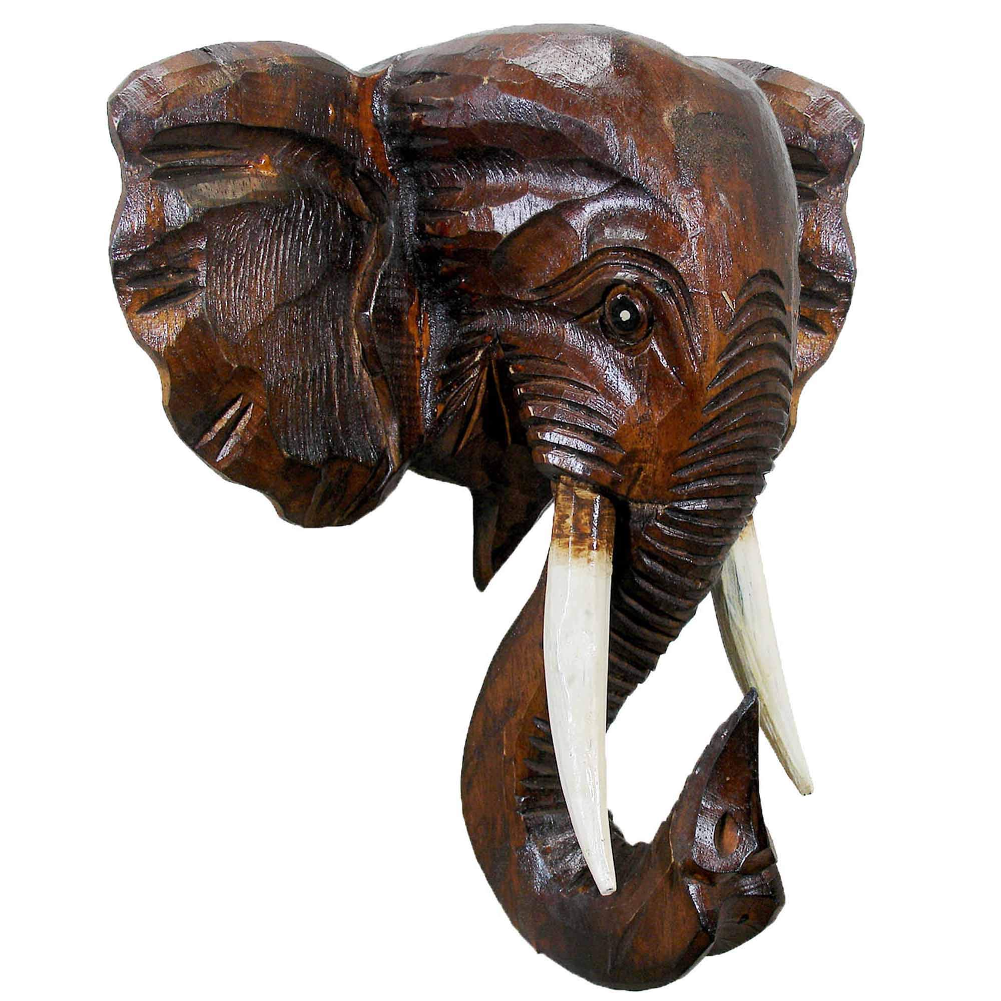 Stoneage ArtsElephant Head Mask Decor a Magnificent Impressive Size Safari Wall Hanging Hand-Carved and Painted (Brown, 12 inch)