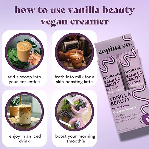 Miniatura 8 de Copina Co. Vanilla Beauty Vegan Collagen Booster Creamer Bebida de colágeno a base de plantas, paquete variado de mezcla vegana  Sabor vainilla  10