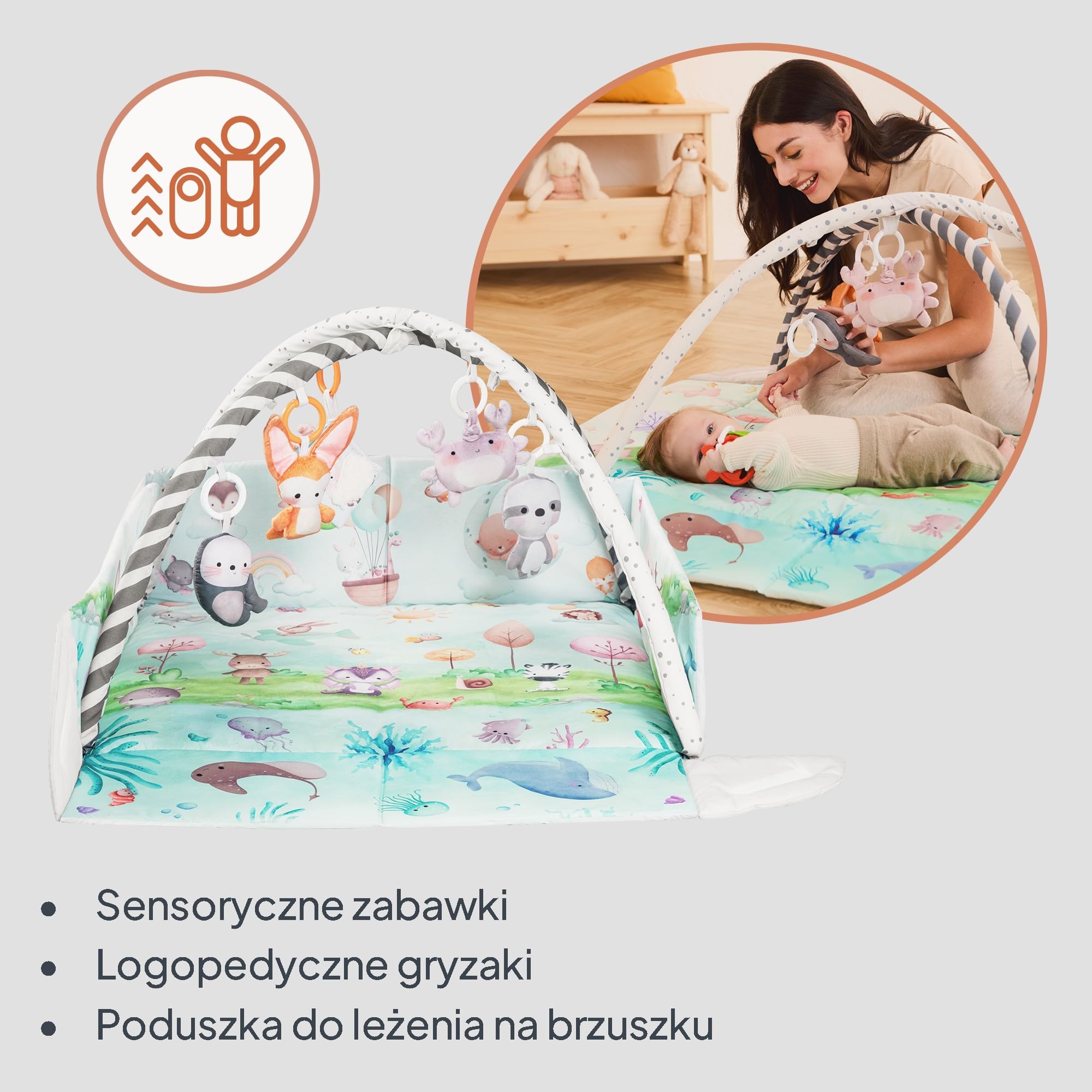 Lionelo Anika naturalny dywan dla dzieci zestawy bambusowe z 8 zdejmowanymi zabawkami dla niemowląt, siłownia zajęcia z łukiem dla dzieci, od noworodka