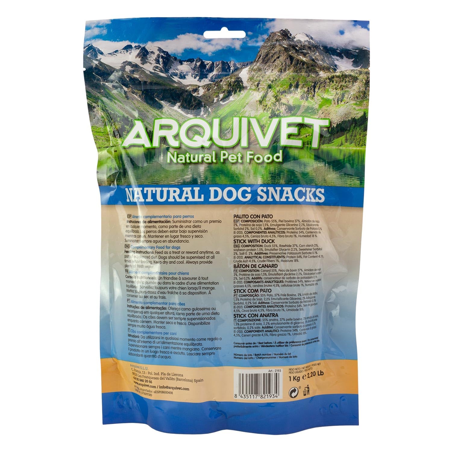 Arquivet Bastoncino con Anatra, Snack Naturale, 1 kg, 13 cm