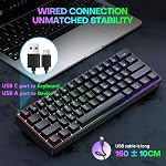 TECURS Mechanical Gaming Keyboard, QWERTY 60% Wired Keyboard RGB Backlit for Laptop/Windows, 61 Keys Angle Adjustable Red Switch Mini Keyboard Black