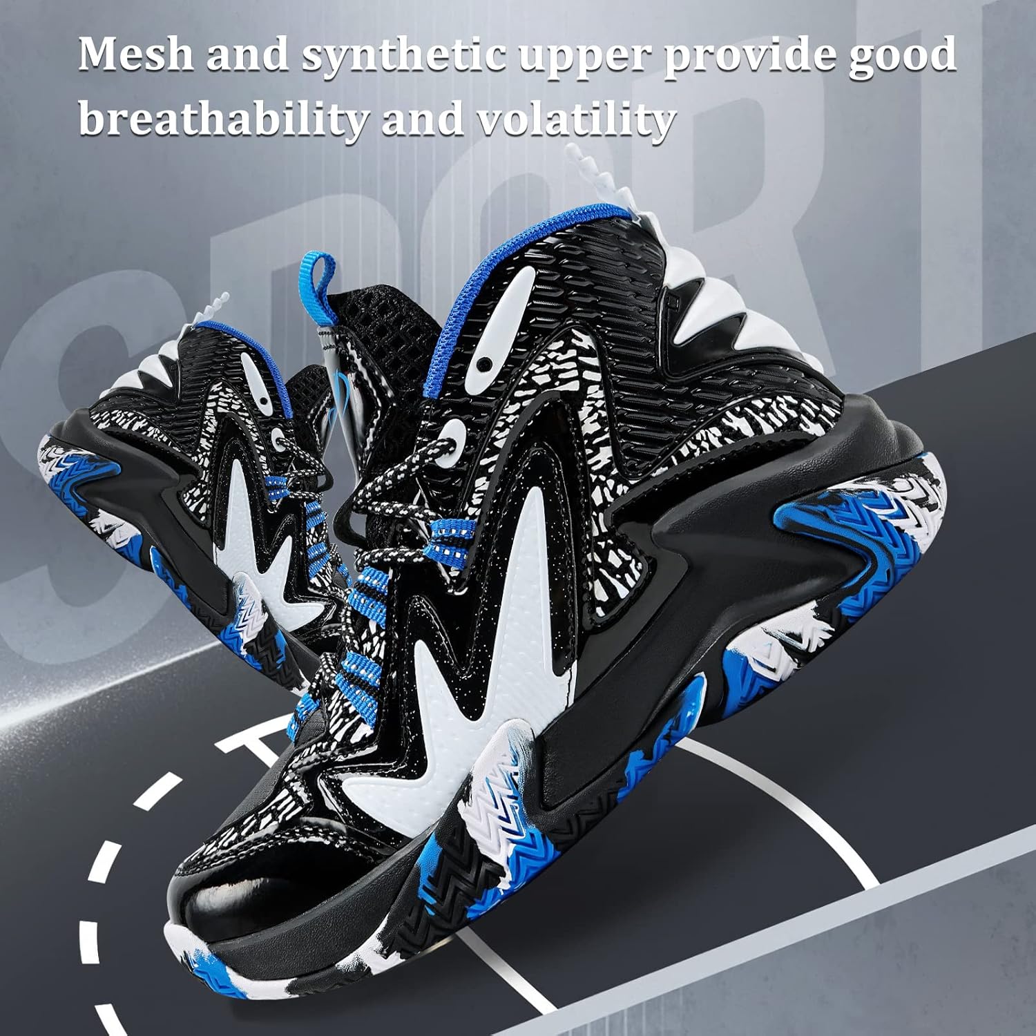 VITUOFLY Kids Basketball Shoes Boys Air Cushion Sneakers Girls Mid Top School Hoops Shoes Non-Slip Outdoor Sports Running Gym Comfortable Durable Little Kid/Big Kid - Image 2