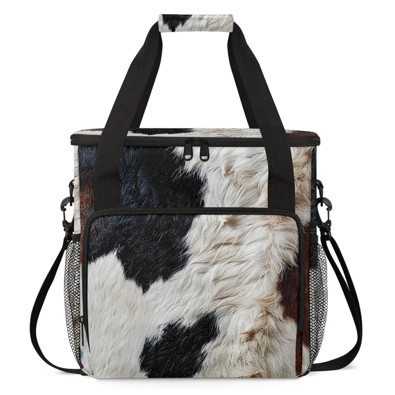 Adornori Western Cow Print Coffee Maker Carring Bag, Large Insulated Storage Organizer Case Tote Bags with Shoulder Strap for Travel Work Picnic