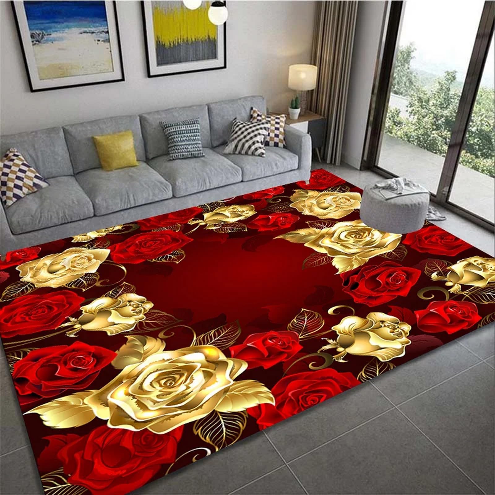 Tapis de salle de jeux imprimé 3D rose 120 x 160 cm en polyester antidérapant