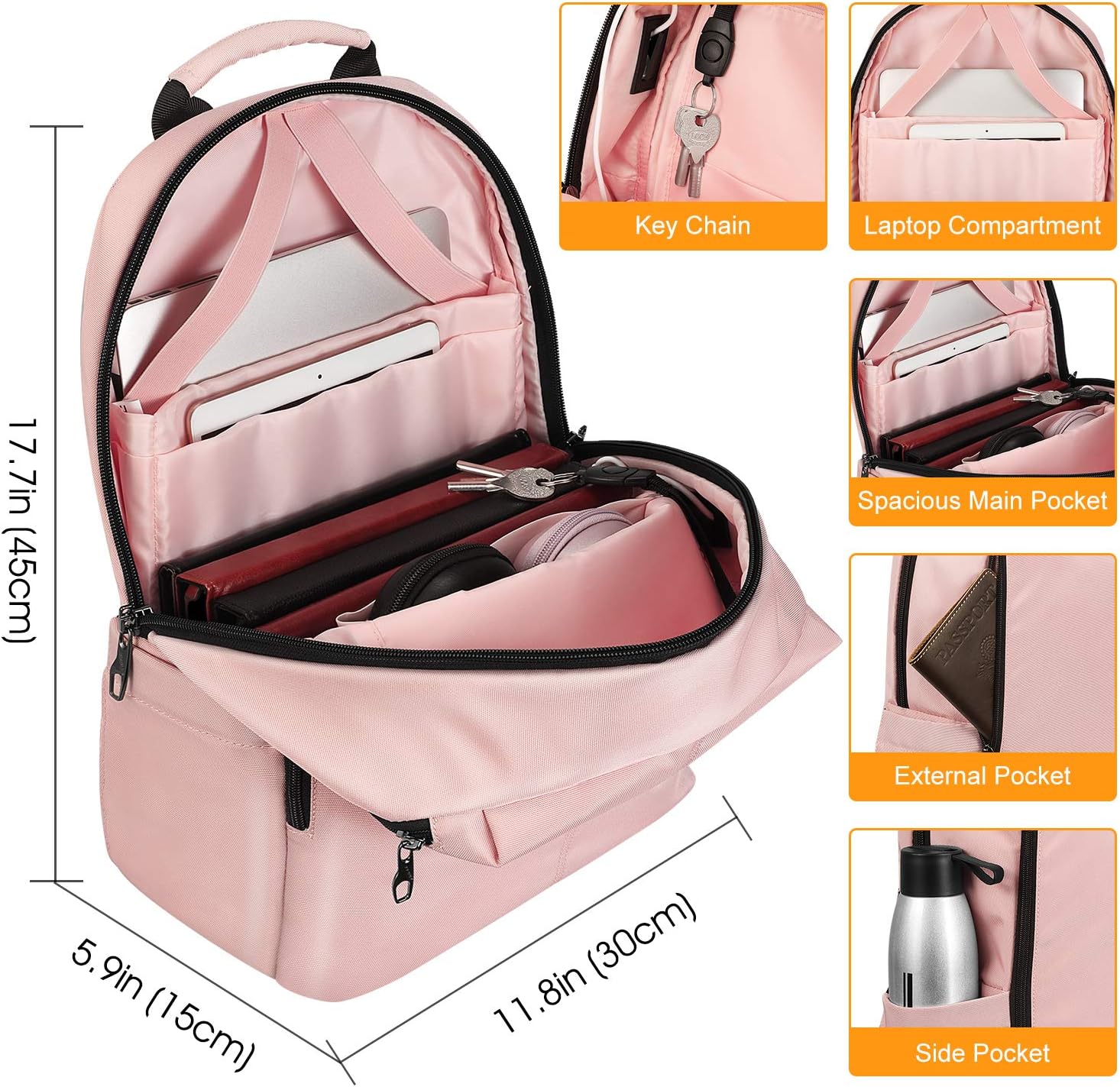 Black Friday - 80% OFF FINPAC Laptop Backpack, Casual Daypack with USB Port for Travel School Work (Pink)