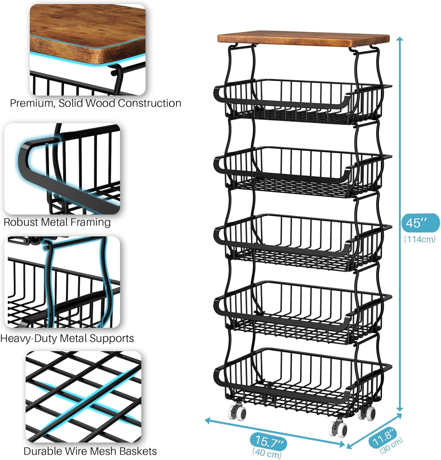 6 Tier Pantry Organizers and Storage Vegetable Fruit Basket for Kitchen, Stackable Flexible Design (3+3, 4+2, 5+1,6+0) Pantry organizers and storage for Kitchen Bathroom Livingroom Laundry Room Cart