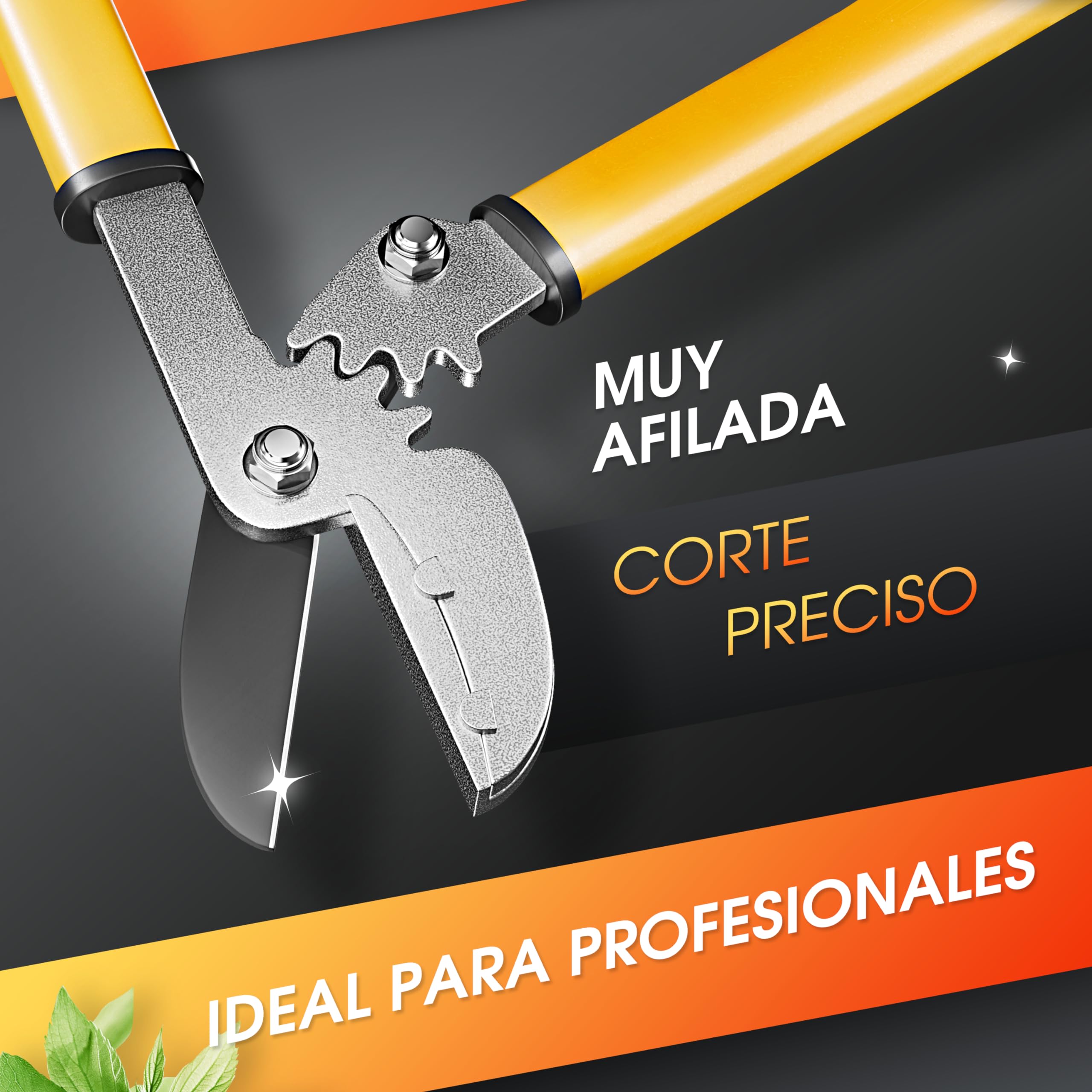 GRÜNTEK Tijeras de podar dos manos para jardineria GRIZZLY 47cm. Cortarramas con doble engranajes de corte