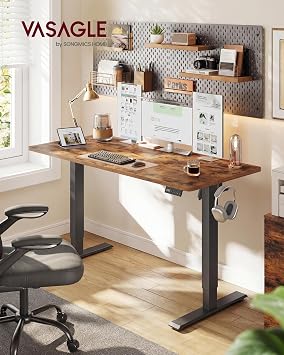 VASAGLE Electric Standing Desk, Height Adjustable Desk, Sedentary Reminder, 4 Memory Heights, for Home Office, 140 x 60 cm, Rustic Brown LSD314KD01