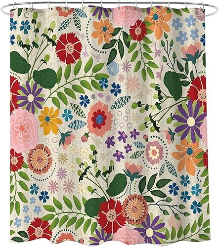 Miniatura 7 de Cortina de ducha floral acuarela abstracta hojas verdes prado tela de poliéster juego de cortina de ducha de baño decoración con ganchos, 72 x 72