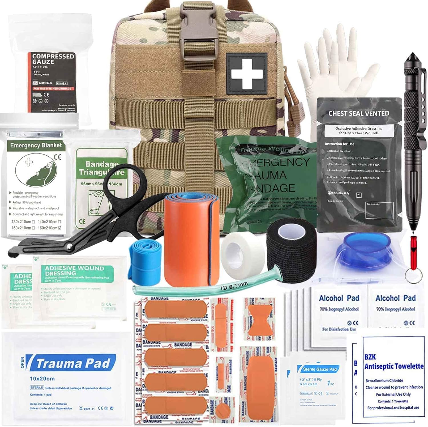 VIIDOO 152 Piece Ifak Trauma Kit, Tactical First Aid Kit Medical Refill, Multicam Molle Medical Pouch Refill Supplies for Survival Camping Hiking Travel (CP)