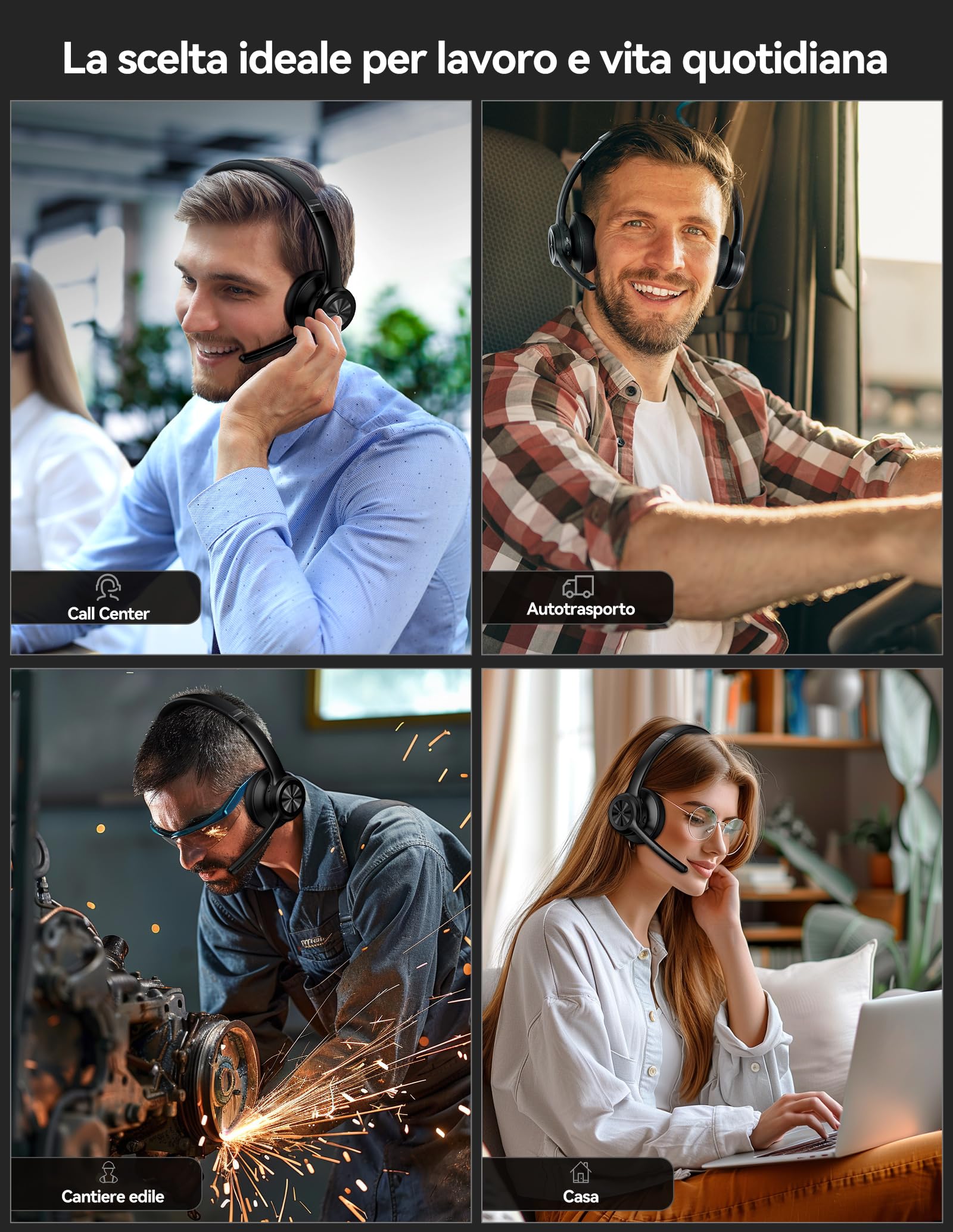 TECKNET Cuffie Bluetooth con Microfono, con Cancellazione del Rumore e Microfono Muto,Cuffie Ufficio Ricaricabili per Autisti di Camion/PC/Call Center/Skype/Cellulare