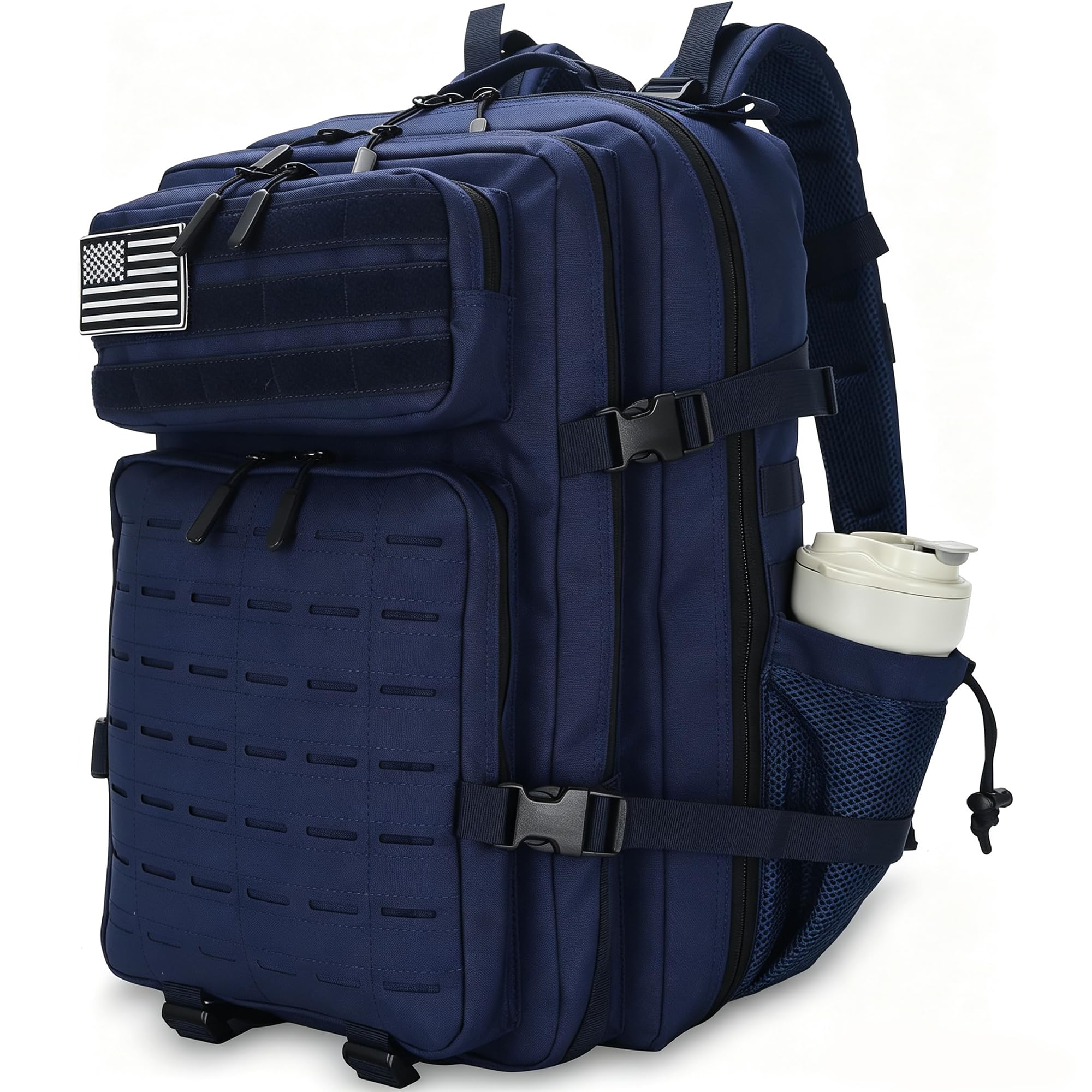 Sparklekle Military Tactical Backpack 45L 3 Day Assault Pack Waterproof Molle Hiking Rucksack for Men and Women (Blue)
