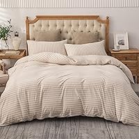 Vista 9 de PURE ERA Juego de funda de edredón de punto de jersey de 2 piezas, 100% algodón jaspeado, súper suave, cómodo, diseño clásico a rayas, con cierre