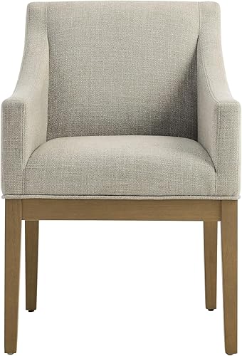 Miniatura 8 de Modway Alton Silla de comedor tapizada con brazos en lino natural – Silla de cocina acolchada moderna de mediados de siglo con patas de madera –