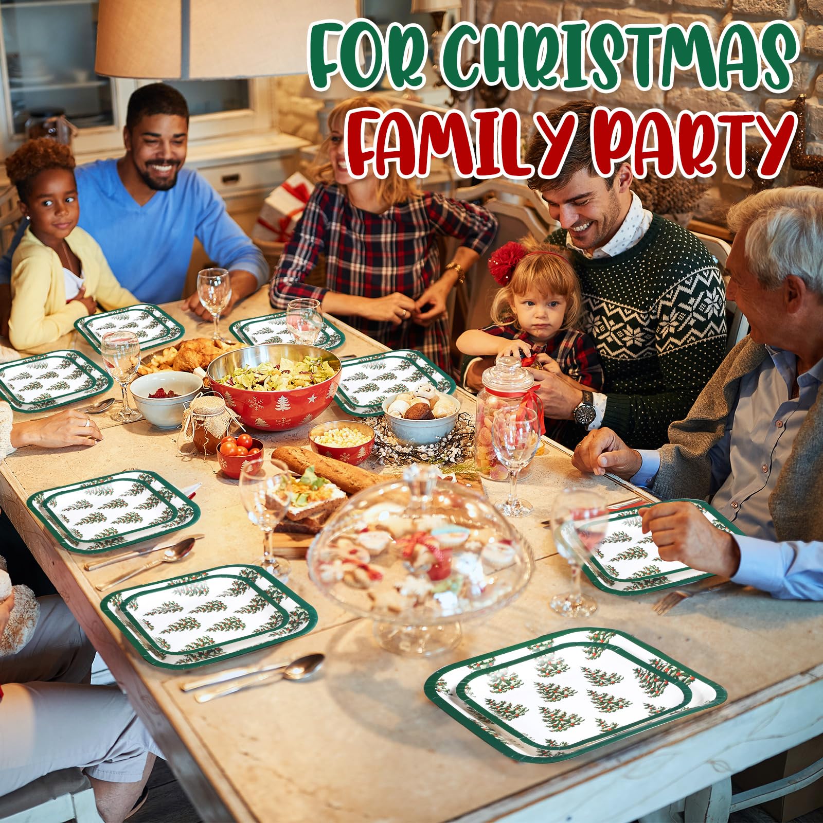 Layhit 80 Stück Weihnachtspapierteller-Set Einweg-Weihnachtsbaum-Papiergeschirr-Zubehör, Einweg-Pappteller, Dessertteller für Frohe Weihnachten, Urlaub, Partyzubehör, servieren Sie 40 Gästen