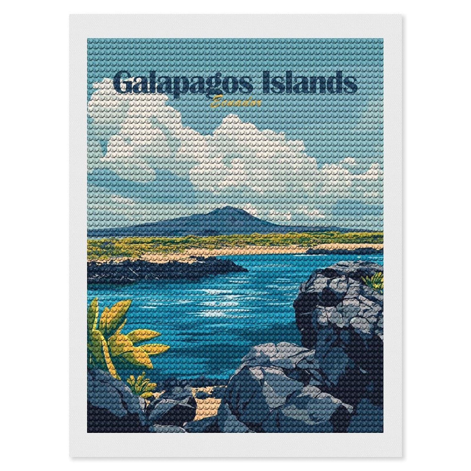 Junmoney Galapagos Islands Ecuador Travel Diamond Art Kit 12"x16", Neat Printed Canvas, Finish and Display, Relaxing DIY Hobby, Living Room Decor