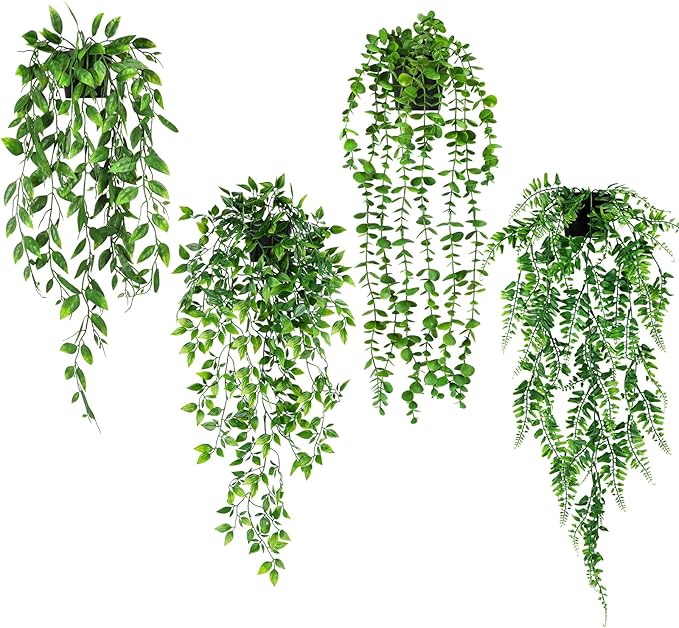 JPSOR 4pcs Artificial Hanging Plants, Fake Hanging Plants