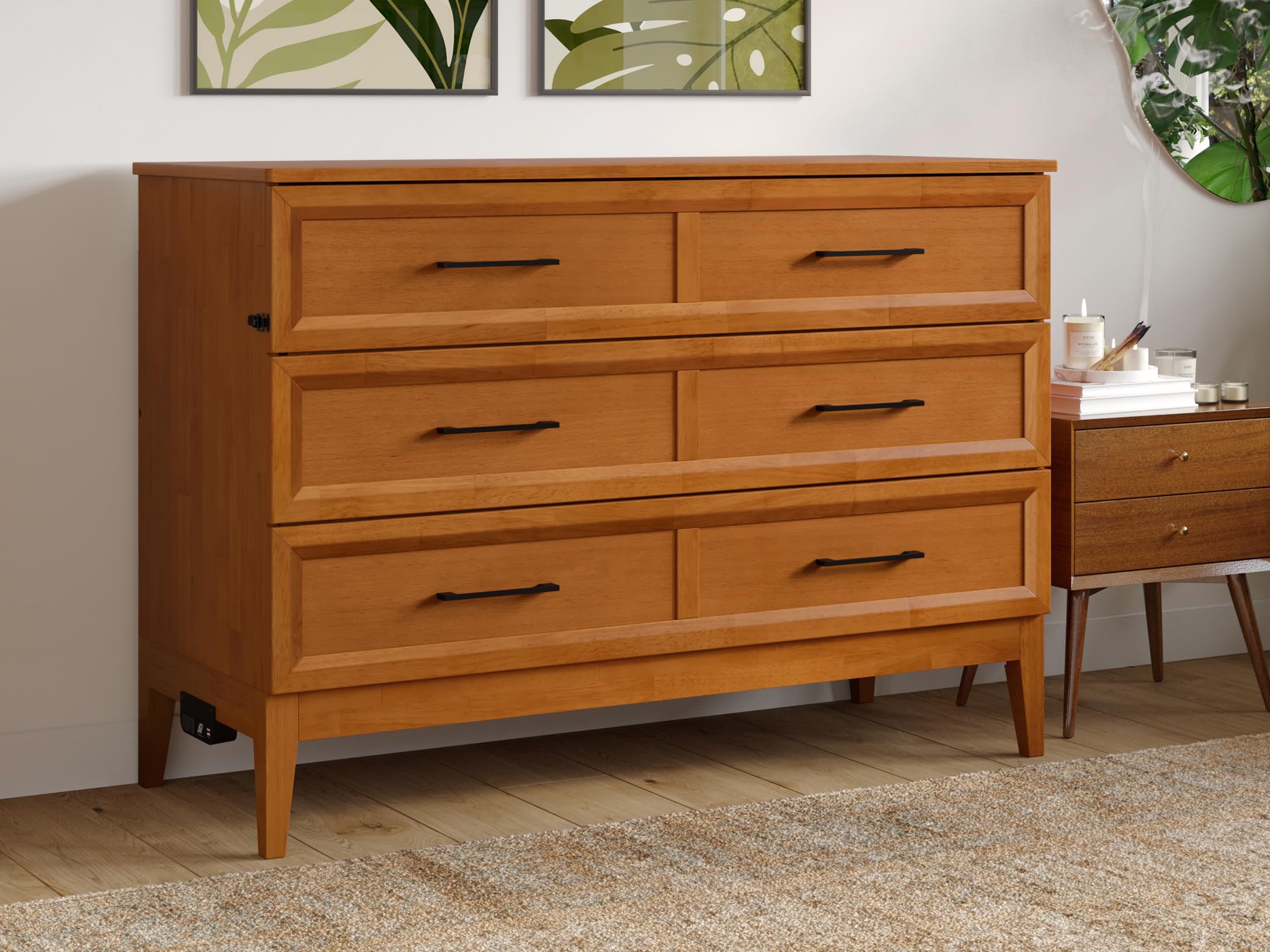 AFI, Sienna Full Murphy Bed Chest with Built-in Charger, Light Toffee
