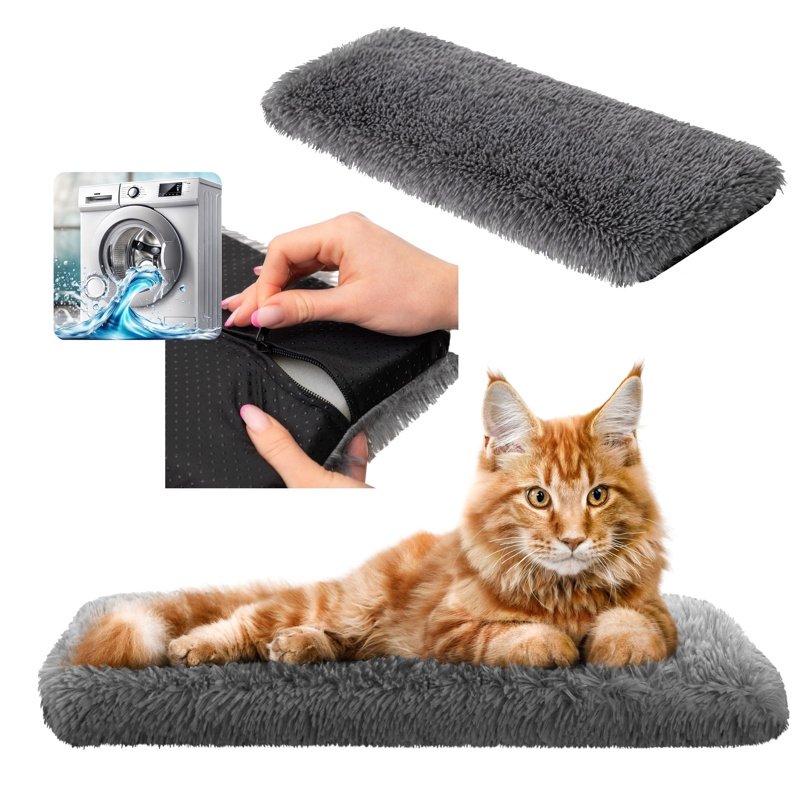 Lit de fenêtre pour chat - Antidérapant - Lit pour chat - Doux et douillet - Couverture auto-chauffante - Housse lavable - 50 x 20 cm - Poils longs gris