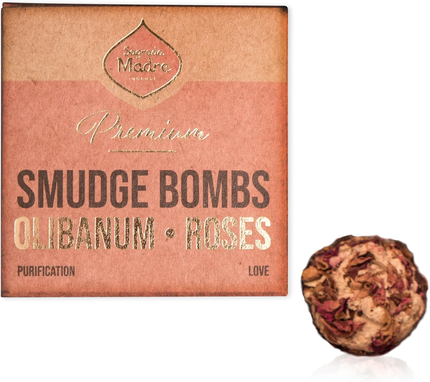 Sagrada Madre Hand Tied Smudge Bombs - 8 pcs Olibanum and Rose Sage Bundle, Relieves Stress & Ward Off Negative Energies, Composition of Pine Wood, Natural Binder & Salt