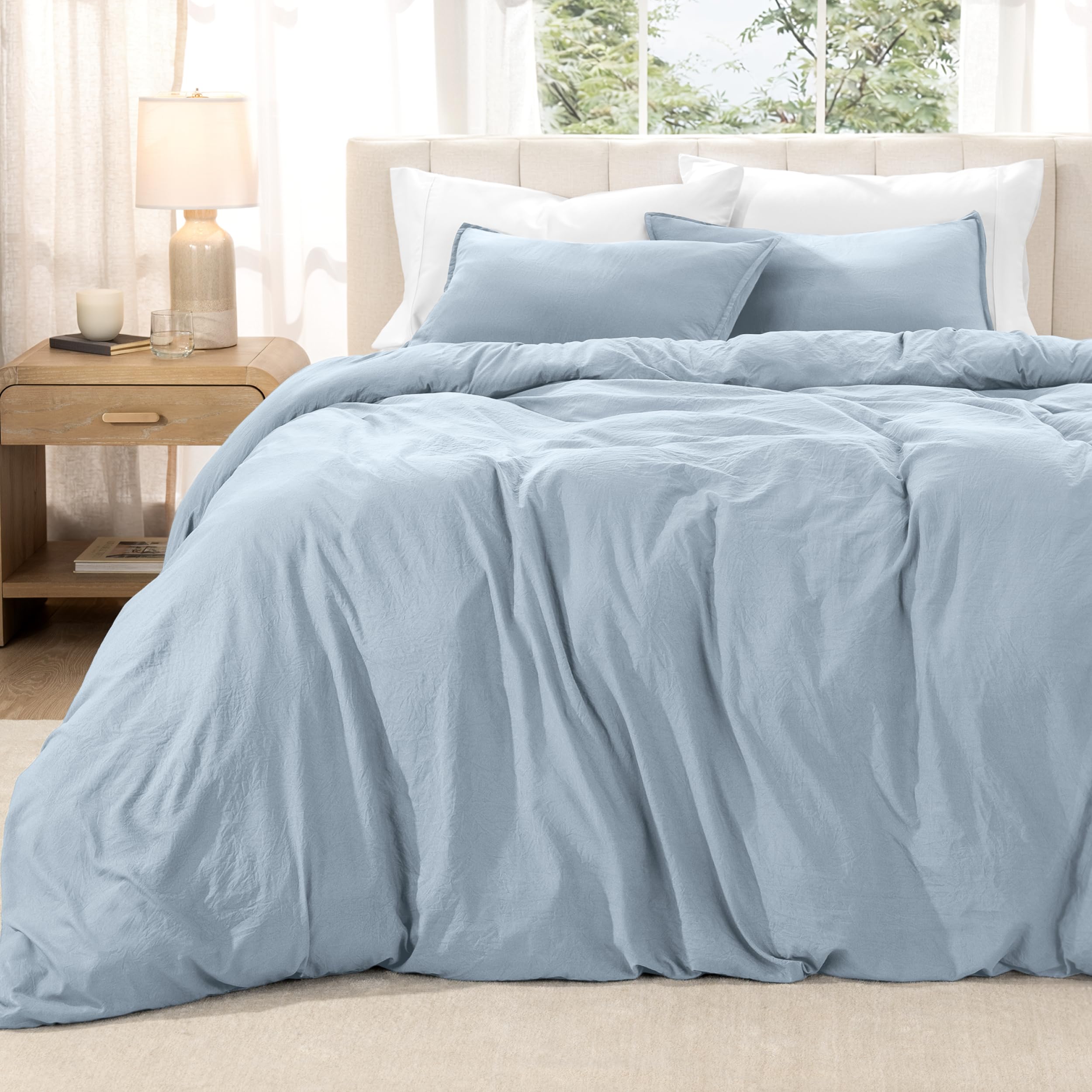 Bare Home Washed Duvet Cover and Sham Set - Queen Size - Premium 1800 Ultra-Soft Brushed Microfiber - Hypoallergenic, Easy Care, Stain Resistant (Queen, Sandwashed Dusty Blue) โ image 1