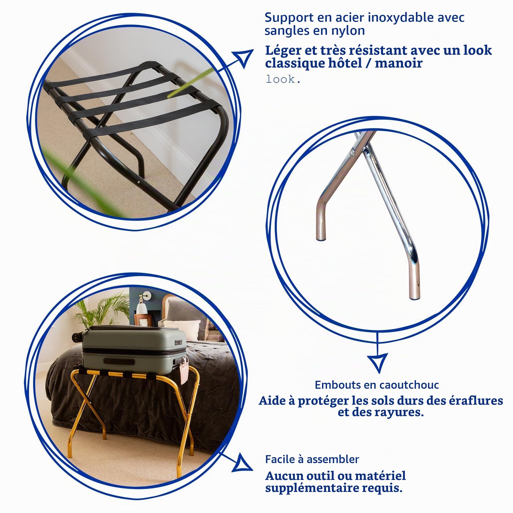 Harbour Housewares Porte-Bagages Pliant en métal - Chrome/Acier Inoxydable