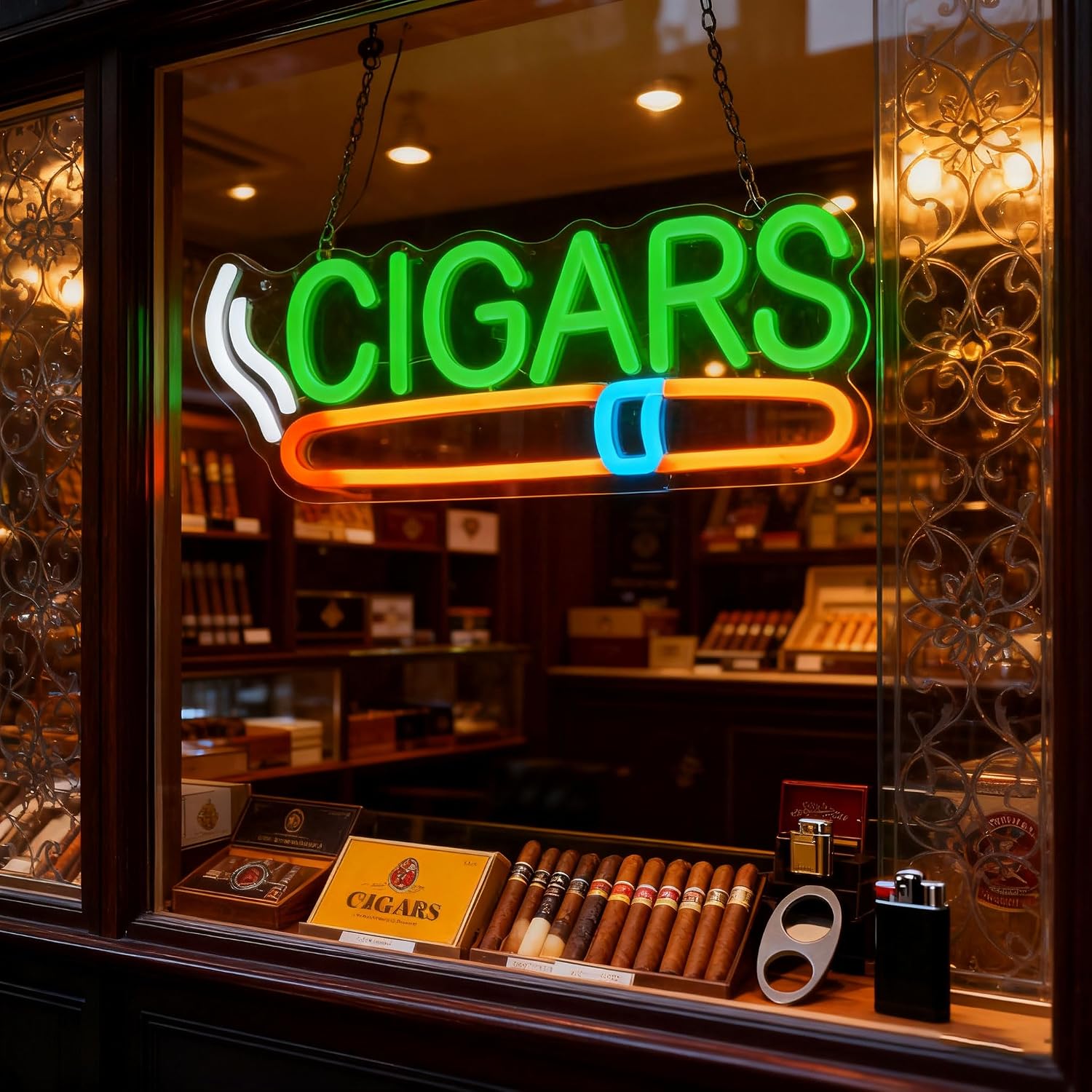 cigar Neon Sign Handmade LED Art Decor Neon Light, Wall Hanging, USB Powered, Switch Control, for Home Bar, Cigar Lounge, Man Cave, Pub, Cafe, Party or Smoking Shop (cigar)