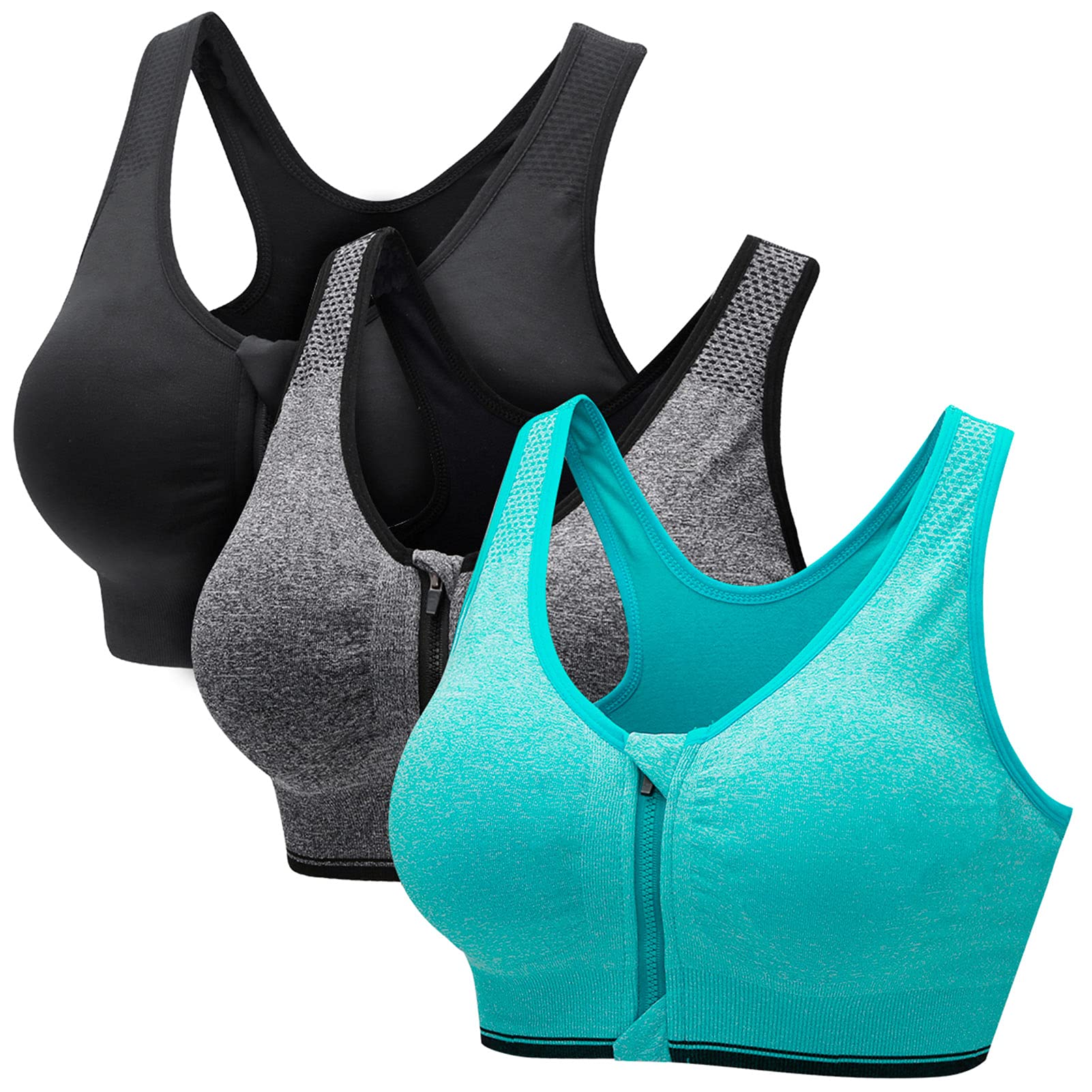 CARETOO Women's Sports Bra Strong Hold Active Bra High Stress Training Bustier for Yoga Fitness with Zip
