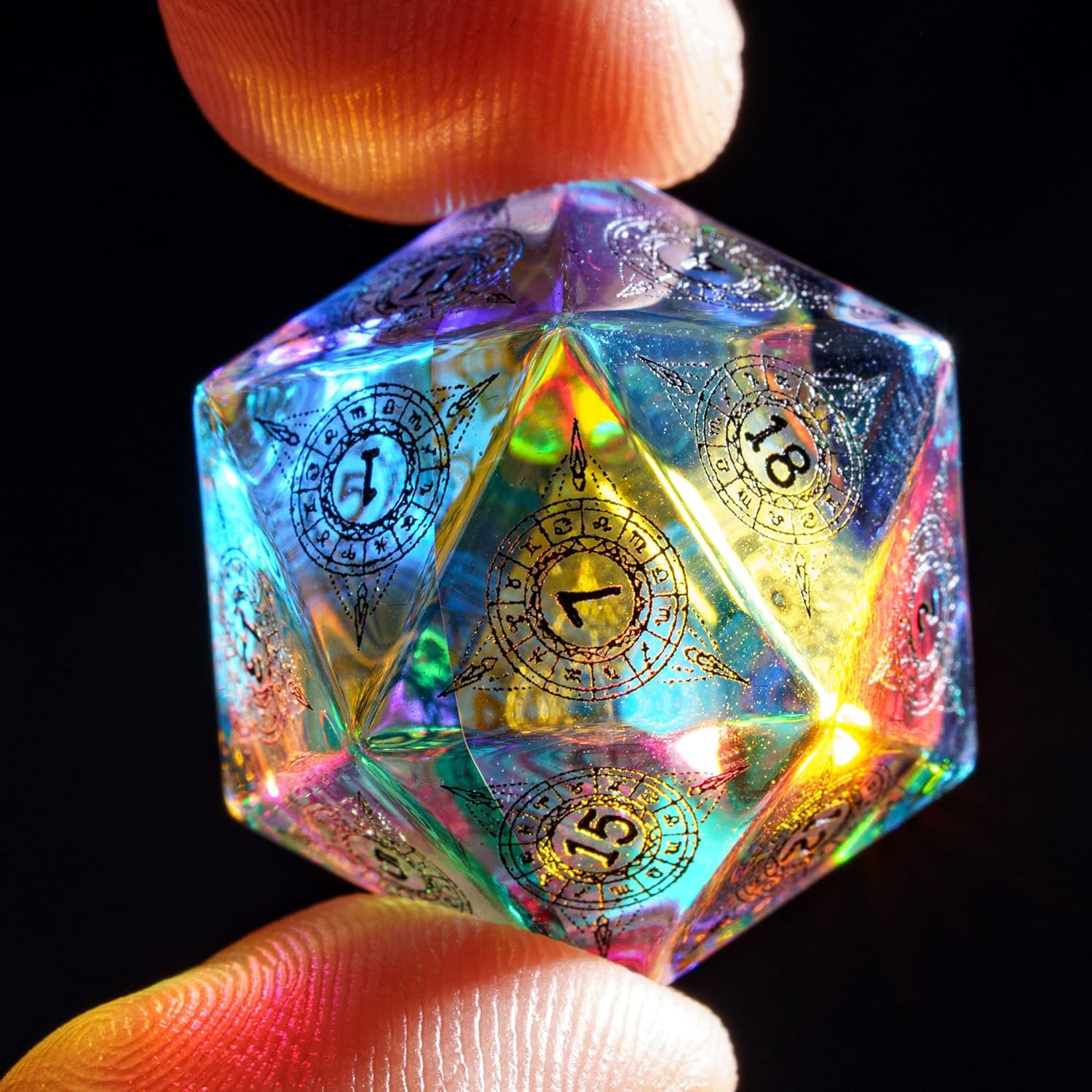 UDIXI Prism Glass Dice Set 7PCS Rainbow Glass DND Dice with Gift Box for D&D Tabletop Games (12 Constellations)