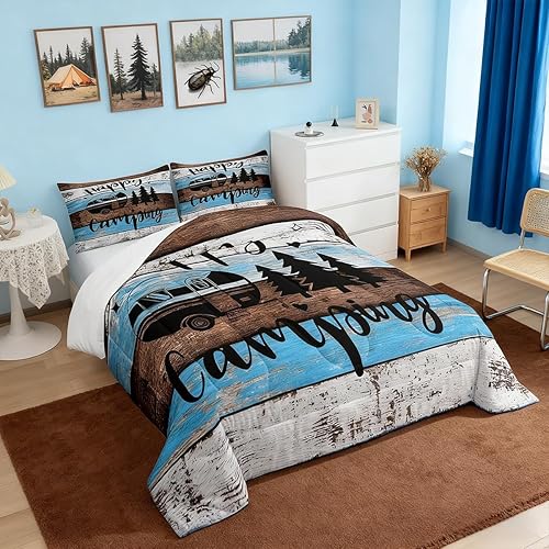Juego de edredón para autocaravana tamaño Queen, juego de edredón súper suave de microfibra para camping y aventuras salvajes, juego de edredón