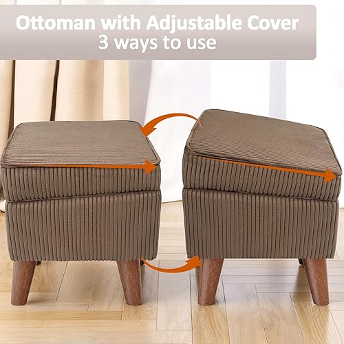 Miniatura 4 de Otomana de almacenamiento con tapa ajustable, taburete suave, reposapiés y asiento, reposapiés otomano para sala de estar, dormitorio, dormitorio,