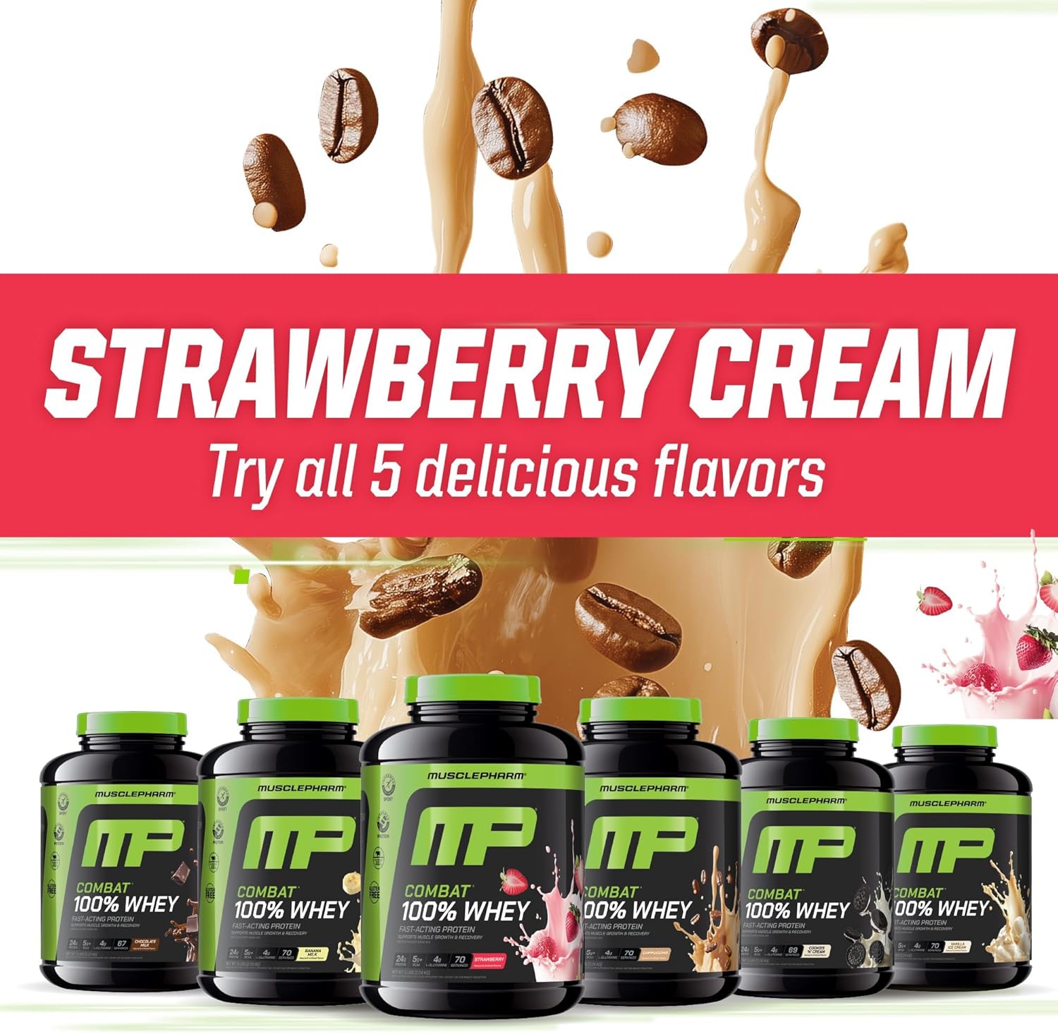 Musclepharm Combat 100% Whey Protein Powder, Strawberry Crea...