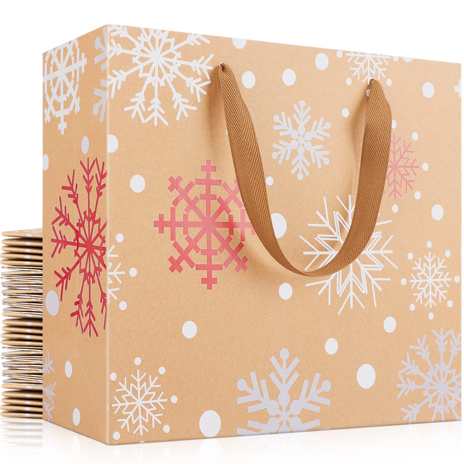 EUSOAR Large Snowflake Gift Wrap Bags, 25 Pack 12.5x4.5x11 Shopping Bags with Handles Bulk, Merchandise Retail Wrapping Bags for Business, Grocery, Boutique, Party Favor, Christmas Eve