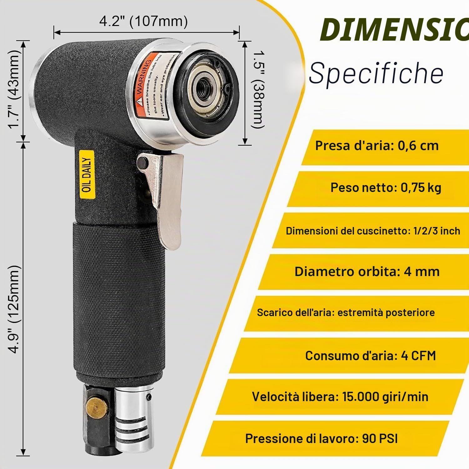 SI FANG Mini Lucidatrice Pneumatica Levigatrice Orbitale 25/50/75mm Levigatrice ad Aria Compressa Strumento Con 45pz Carta Abrasiva a Grana Mista, Levigatrice Pneumatica Per Lucidatura Auto