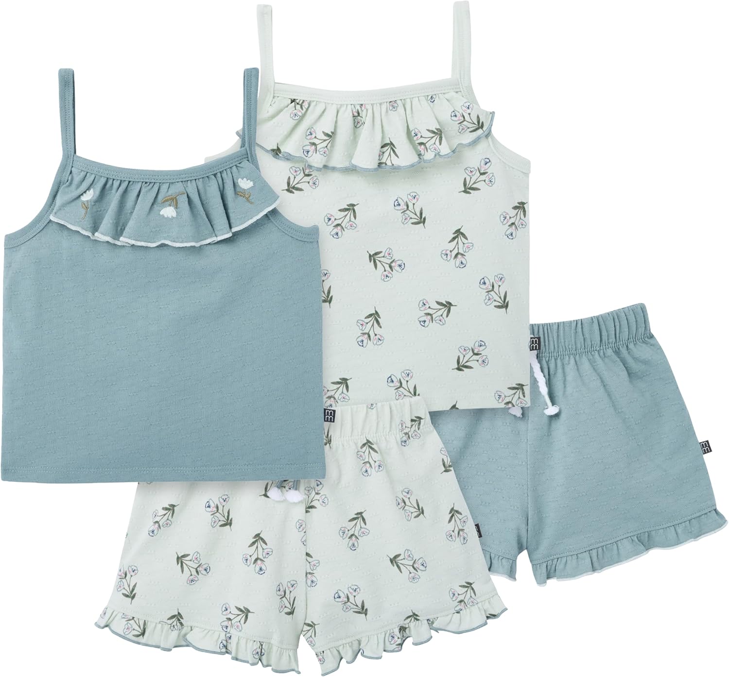 Modern Moments by Gerber baby-girls 4-piece Set (2 Flutter Sleeve Top & 2 Ruffle Wide Leg Short)