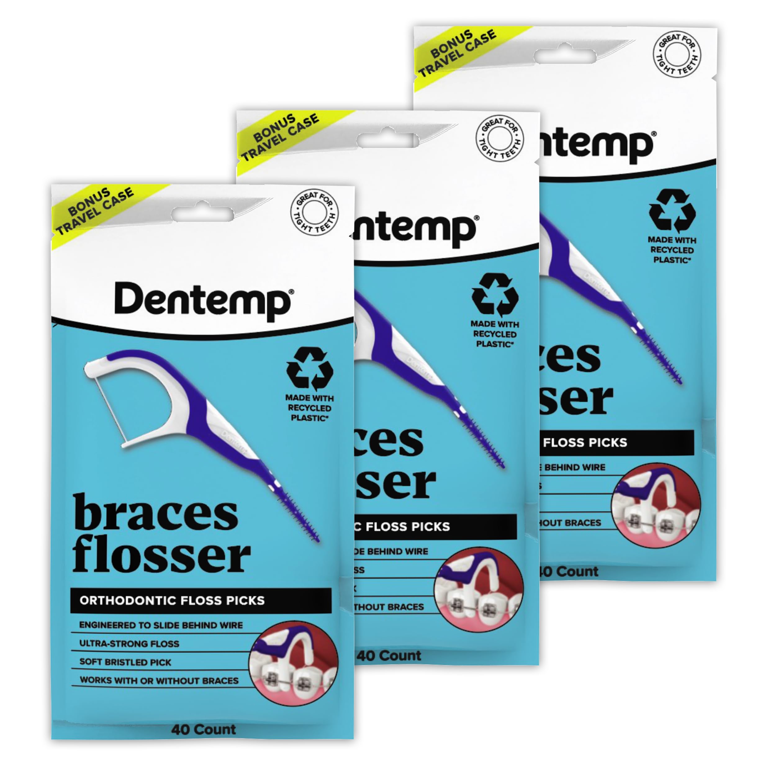 OrVance Braces Flosser - Designed for Braces for an Easy & Effective Clean, Ultra Strong Floss - 40 Count (Pack of 3) - (Packaging May Vary)
