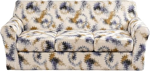 CRFATOP Funda de sofá suave con estampado floral de 4 piezas para perros, funda elástica para sofá de 3 cojines separados, fundas de sofá lavables