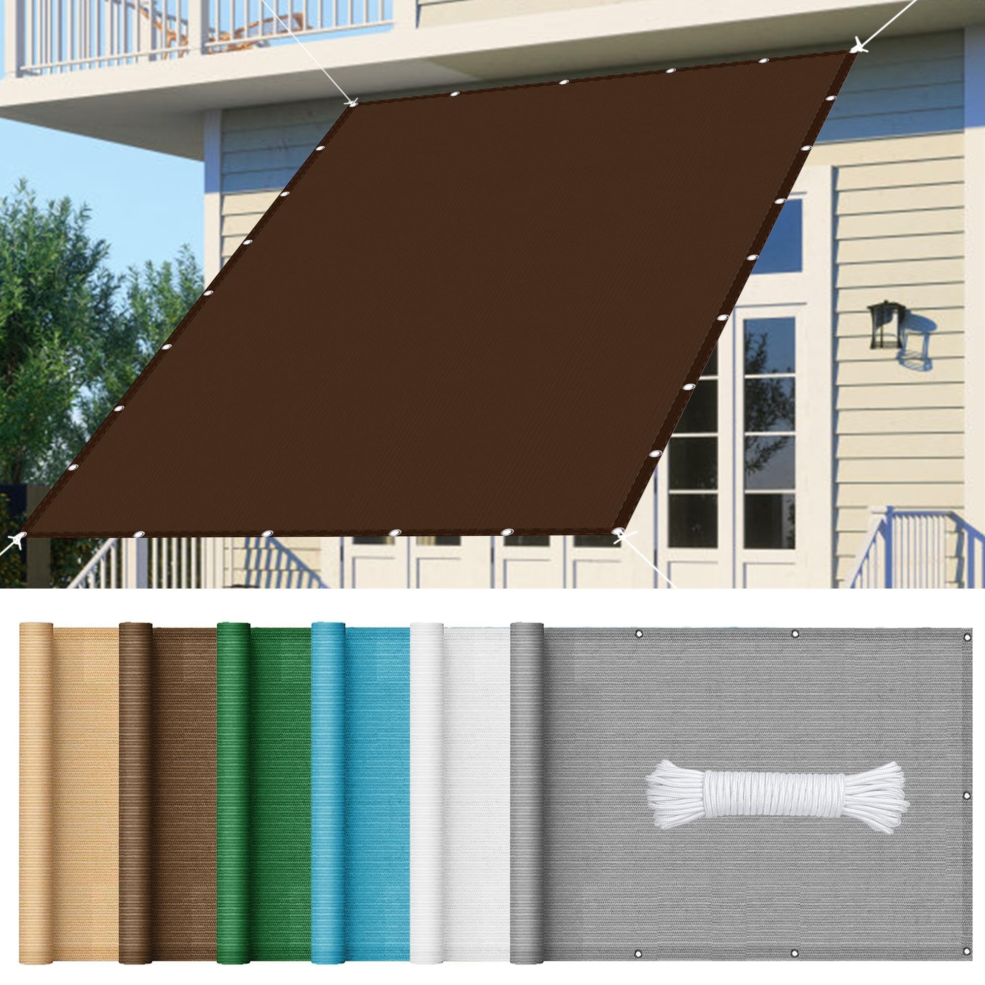 Voile d'ombrage de jardin PEHD respirant marron 3,8x4,5m protection UV