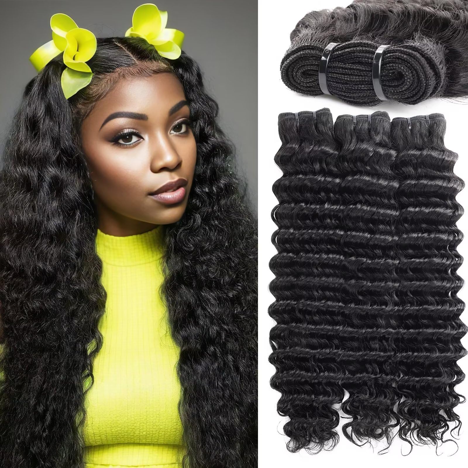 Deep Wave Human Hair Bundles 20 22 24 Inches Brazilian Virgin Hair Amazon.com : Deep Wave Bundles Human Hair 20 22 24 Inch  main image 4